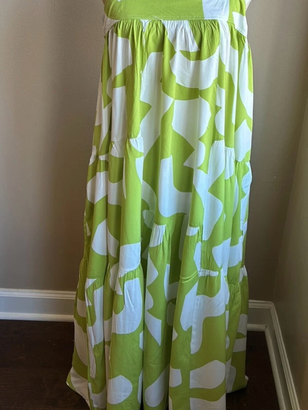 Anthropologie Abel the Label Bright Citron Abstract Tiered Maxi Dress EUC Size S - Picture 2 of 6